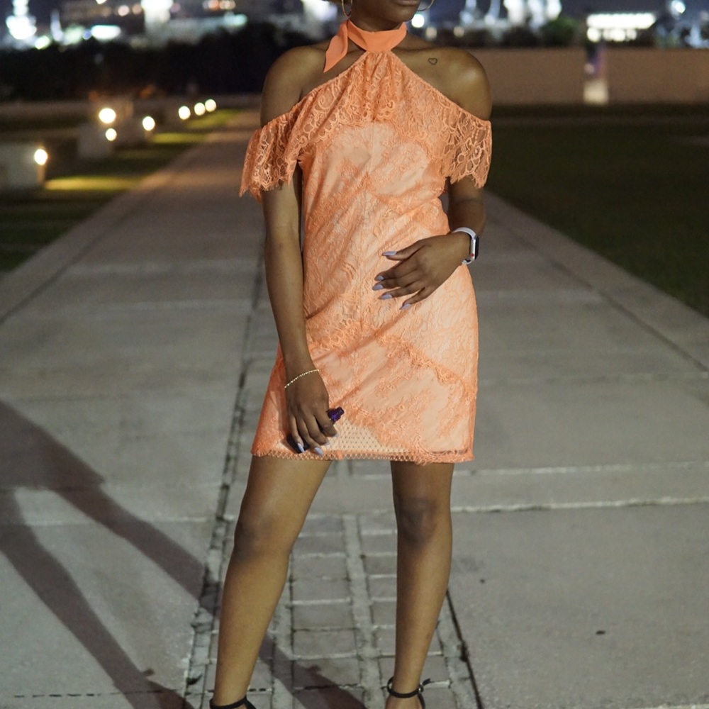 Bebe Orange lace Midi Dress